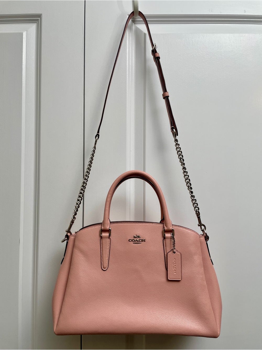Coach Sage Carryall F28976 Blush Pink Pebbled Leather Satchel Crossbody Silver